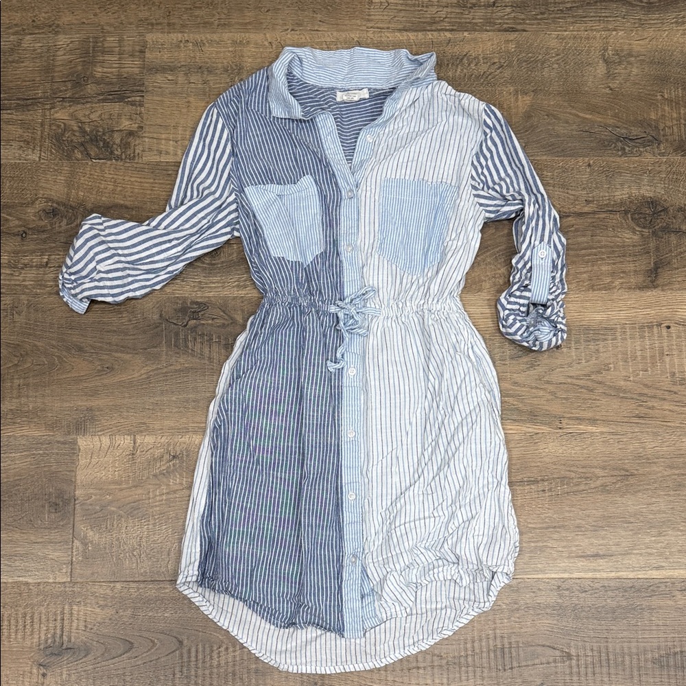 Striped Button-Up Shirt Dress